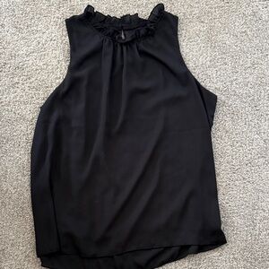 Sleeveless Ruffle Mock Neck Blouse - Black